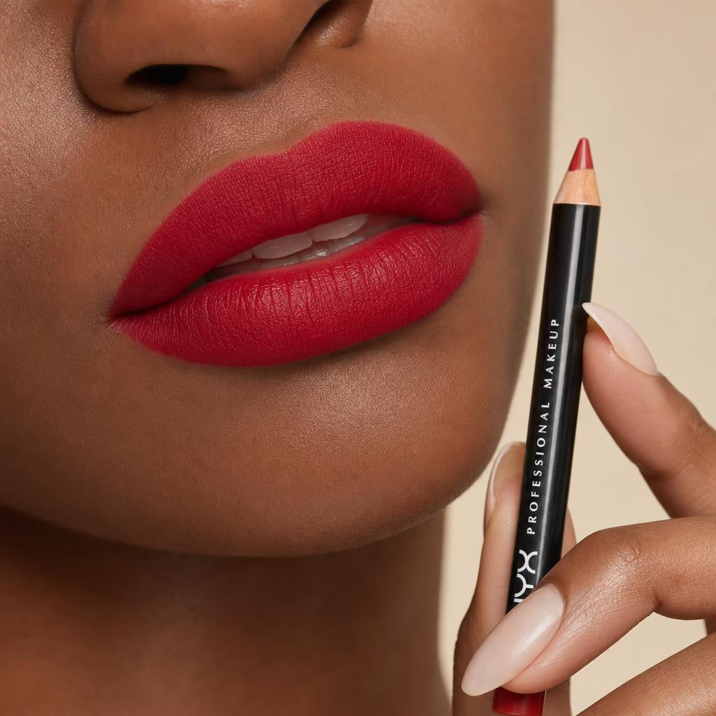 Labios rojos perfilados con el lápiz NYX Hot Red