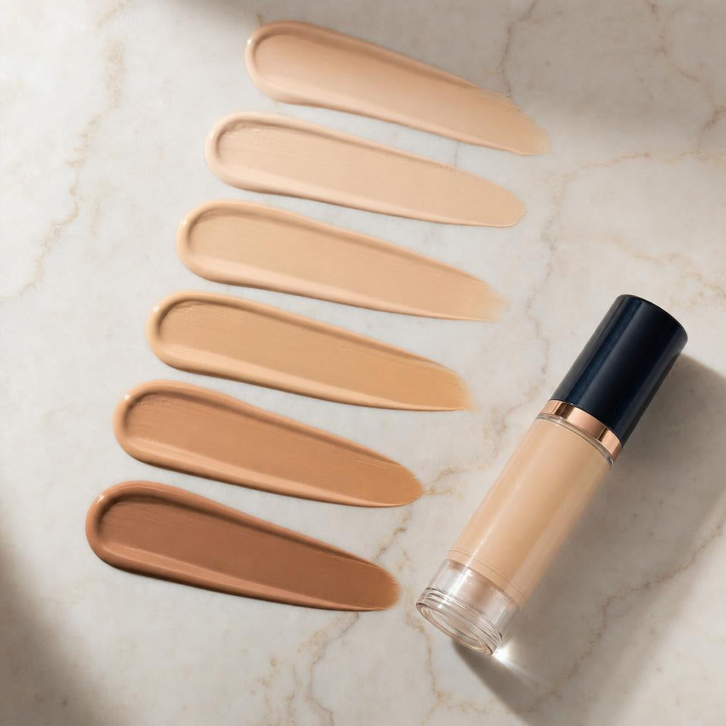 Seis tonos de la base de maquillaje Beauty Glazed sobre mármol