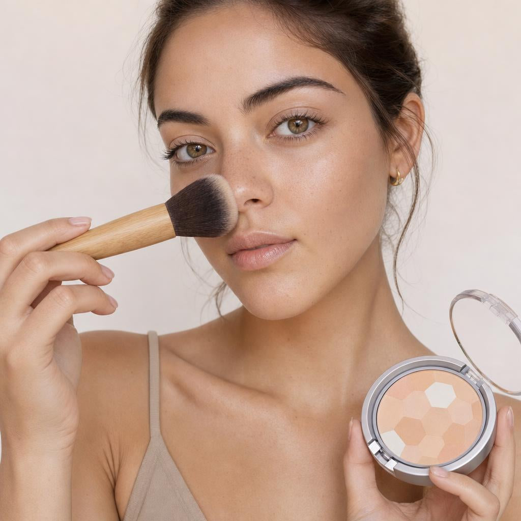Aplicación de los polvos Physicians Formula con brocha para un acabado natural