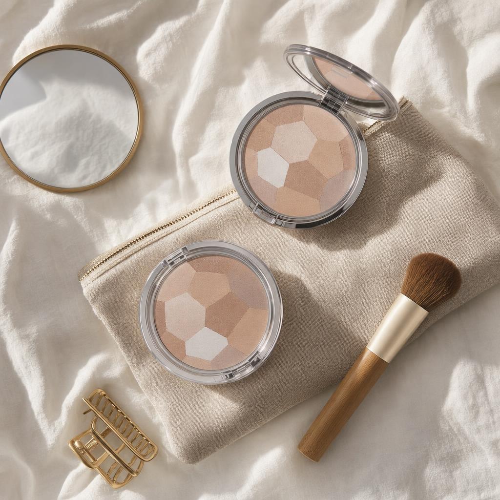 Polvos compactos Physicians Formula sobre neceser de lino